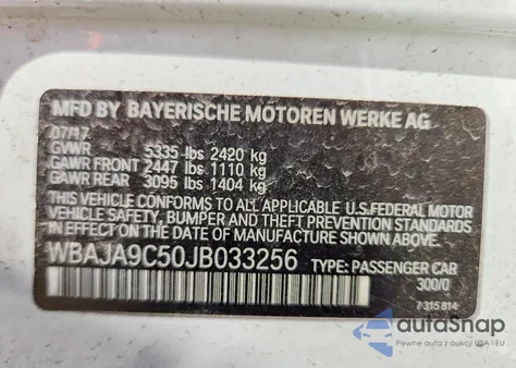 2018 BMW 530E from USA, damaged, VIN WBAJA9C50JB033256